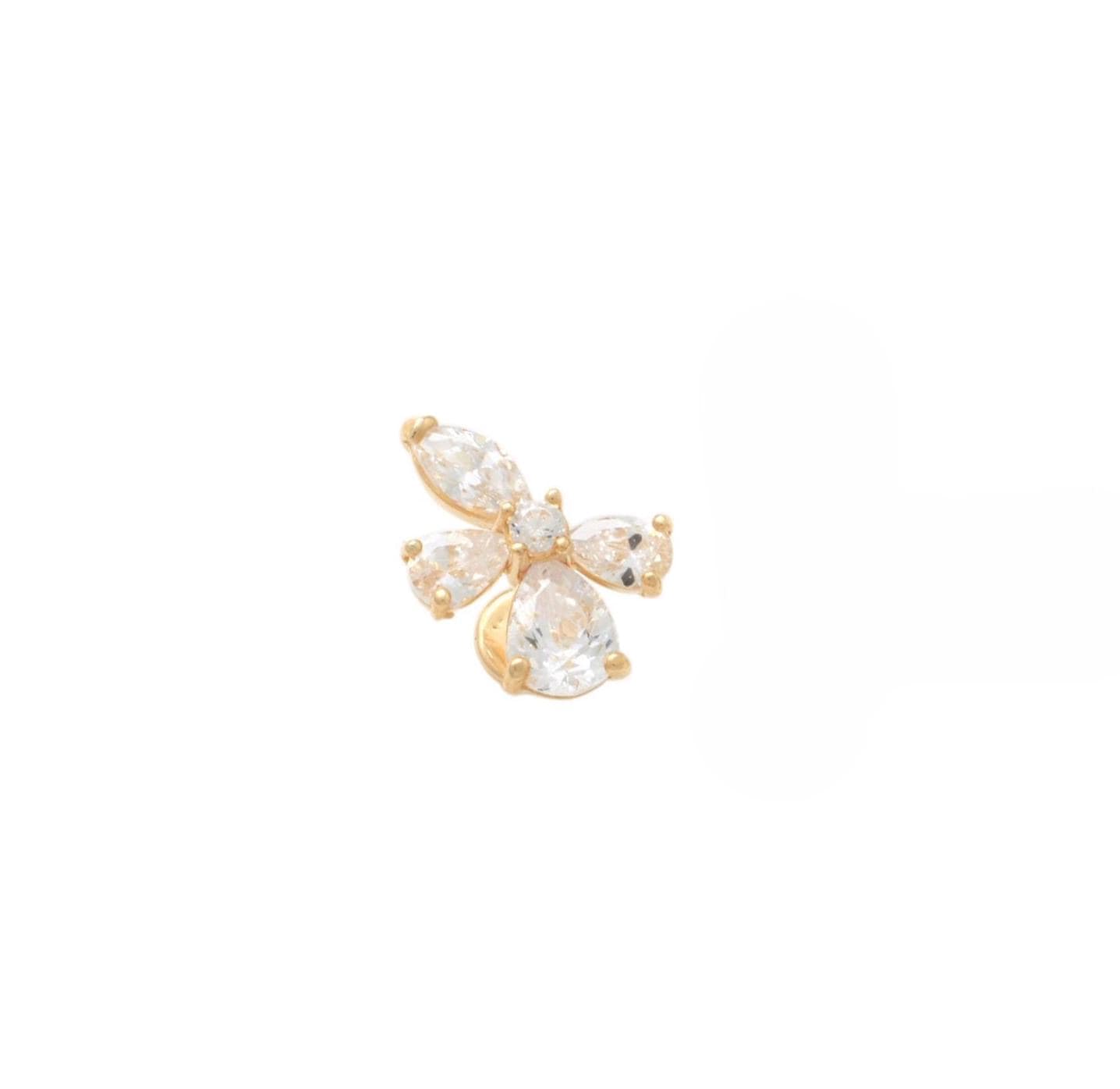 14K Solid Gold Ribbon Cartilage | Internally Threaded Ribbon Cartilage | CZ Cartilage Piercing Jewelry | Helix Tragus Stud | Ribbon Helix