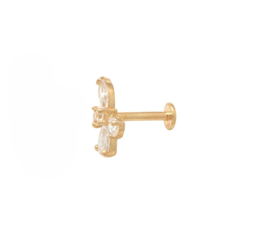 14K Solid Gold Ribbon Cartilage | Internally Threaded Ribbon Cartilage | CZ Cartilage Piercing Jewelry | Helix Tragus Stud | Ribbon Helix