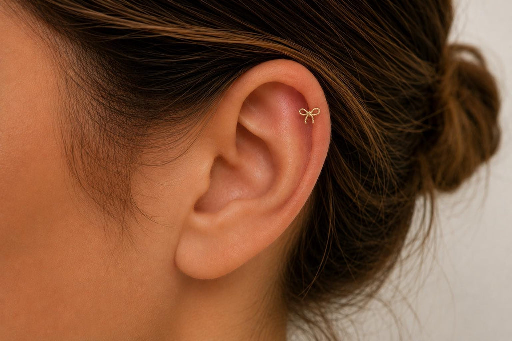 14K Solid Gold Ribbon Cartilage | Internally Threaded Ribbon Cartilage | Cartilage Piercing Jewelry | Helix Tragus Stud | Ribbon Helix