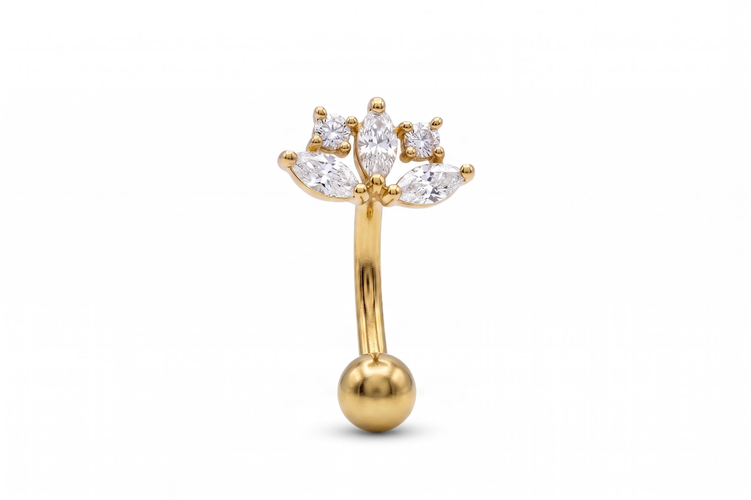 14K Solid Gold CZ Flower Rook Earring | Rook Piercing | Floral CZ Cartilage Jewelry | Gold Curved Barbell | Antihelix Cartilage Jewelry