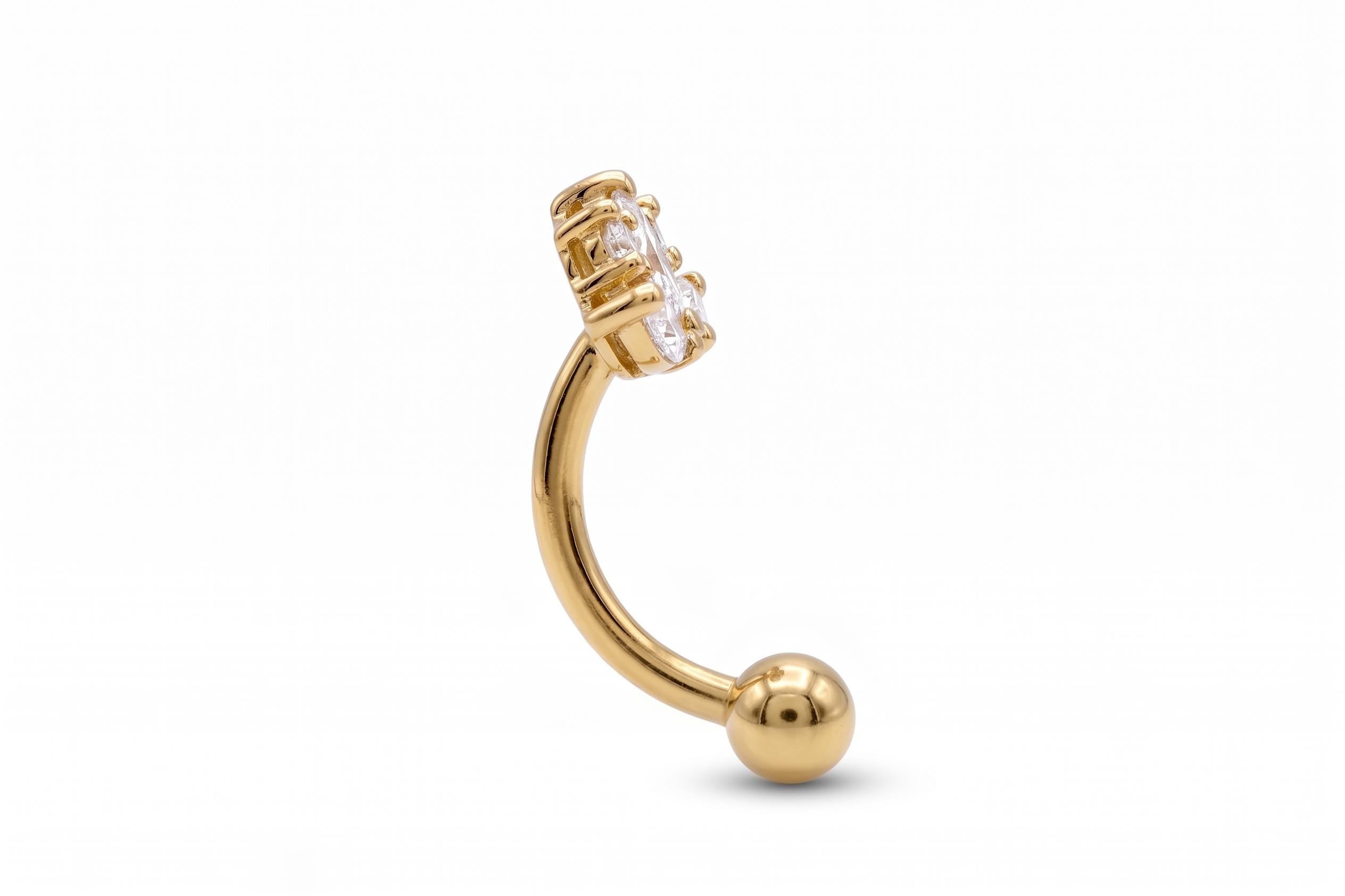 14K Solid Gold CZ Flower Rook Earring | Rook Piercing | Floral CZ Cartilage Jewelry | Gold Curved Barbell | Antihelix Cartilage Jewelry