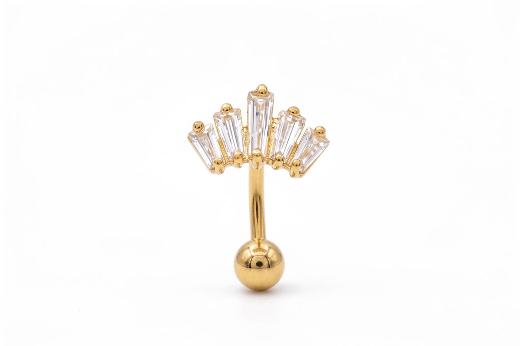 14K Solid Gold CZ Crown Rook Earring | Rook Piercing | Crown CZ Cartilage Jewelry | Gold Curved Barbell | Antihelix Cartilage Jewelry