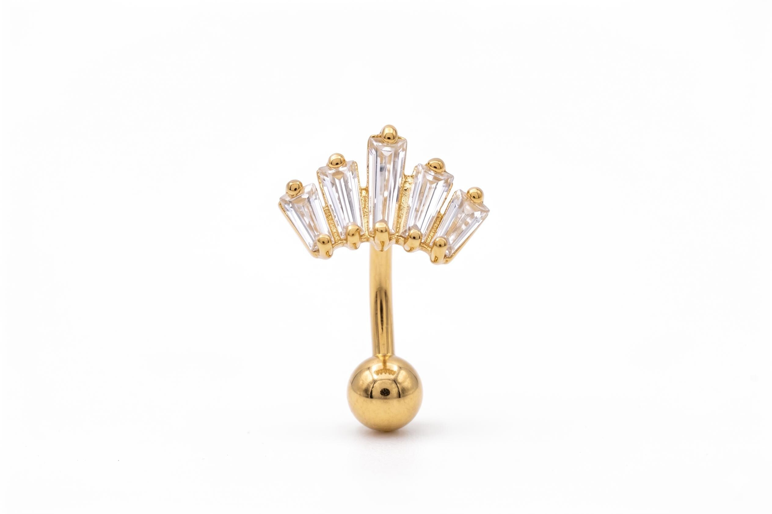 14K Solid Gold CZ Crown Rook Earring | Rook Piercing | Crown CZ Cartilage Jewelry | Gold Curved Barbell | Antihelix Cartilage Jewelry
