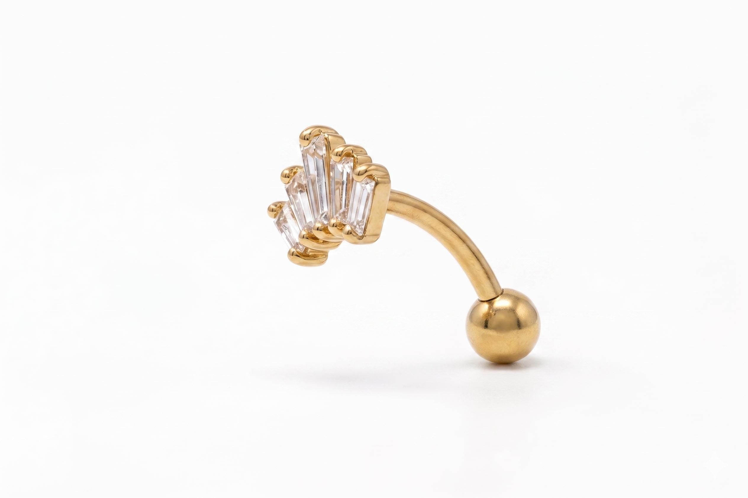 14K Solid Gold CZ Crown Rook Earring | Rook Piercing | Crown CZ Cartilage Jewelry | Gold Curved Barbell | Antihelix Cartilage Jewelry