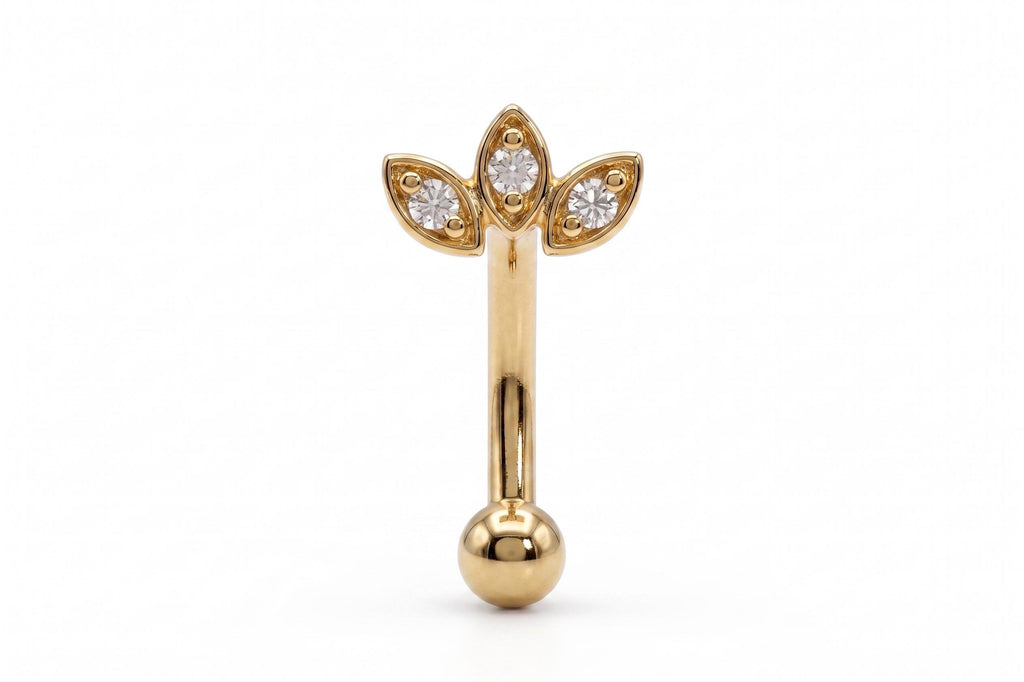 14K Solid Gold CZ Flower Rook Earring | Rook Piercing | Flower CZ Cartilage Jewelry | Gold Curved Barbell | Antihelix Cartilage Jewelry