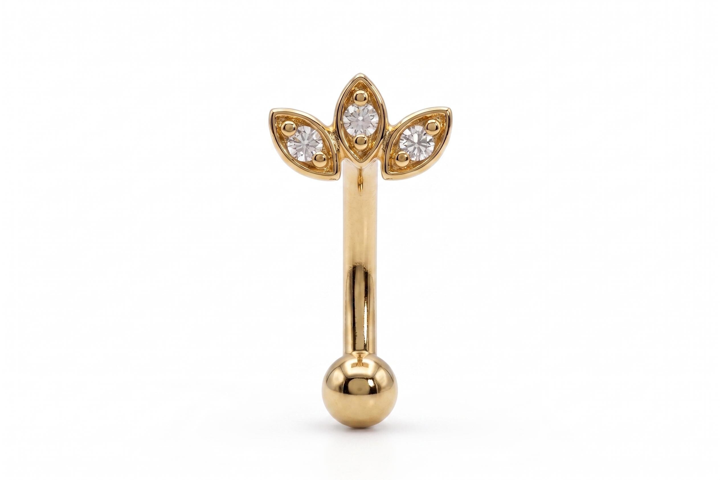 14K Solid Gold CZ Flower Rook Earring | Rook Piercing | Flower CZ Cartilage Jewelry | Gold Curved Barbell | Antihelix Cartilage Jewelry