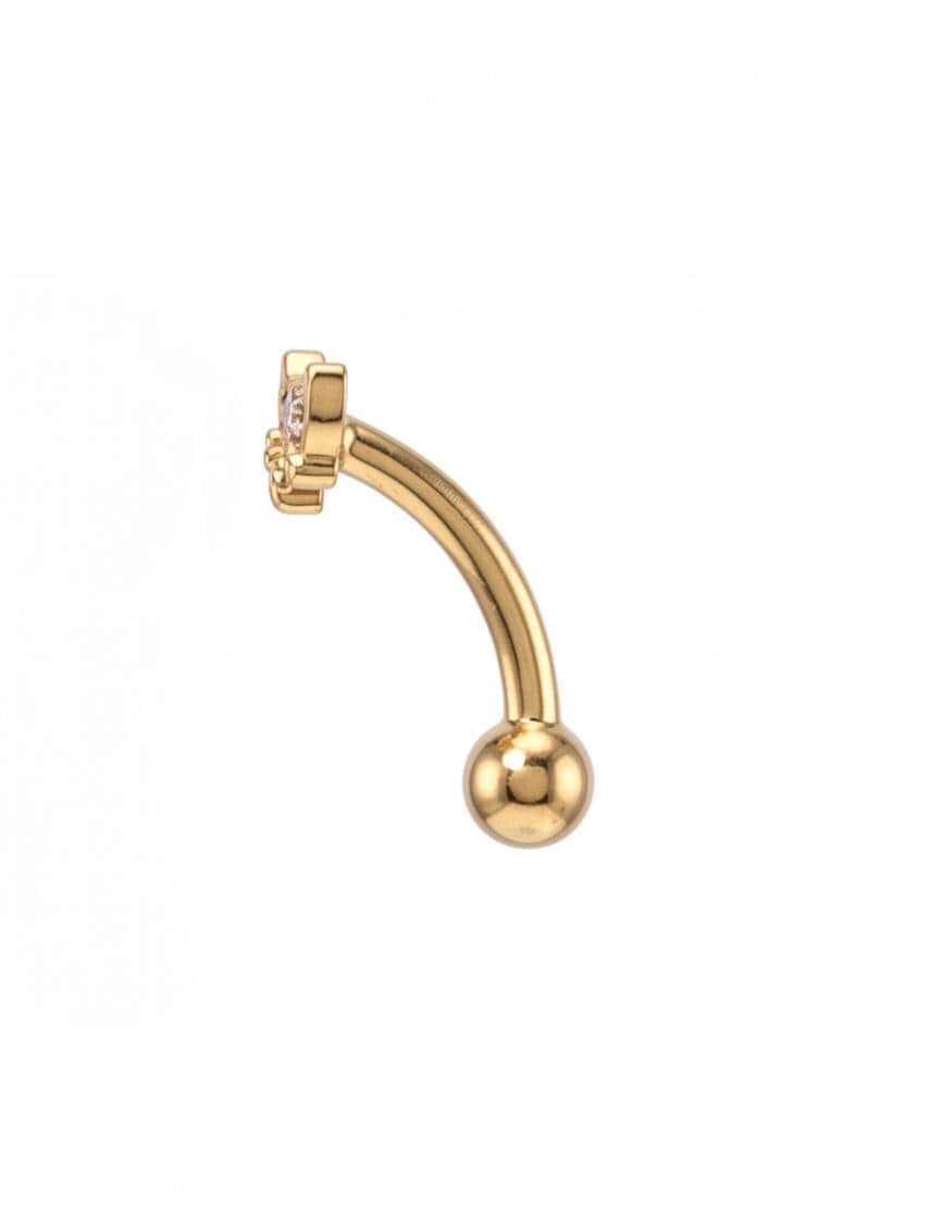 14K Solid Gold CZ Flower Rook Earring | Rook Piercing | Flower CZ Cartilage Jewelry | Gold Curved Barbell | Antihelix Cartilage Jewelry