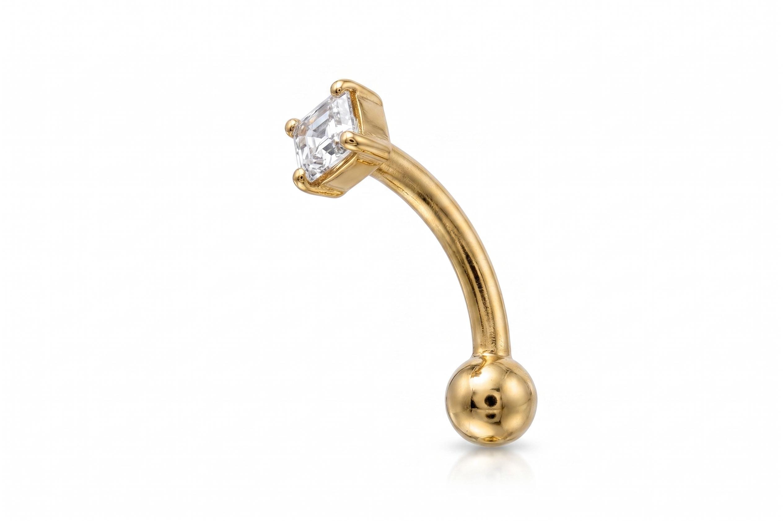 14K Solid Gold CZ Rook Earring | Rook Piercing |CZ Cartilage Jewelry | Gold Curved Barbell | Antihelix Cartilage Jewelry