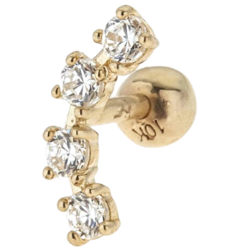 10K Solid Gold Cartilage Earring With 4 CZ Stones