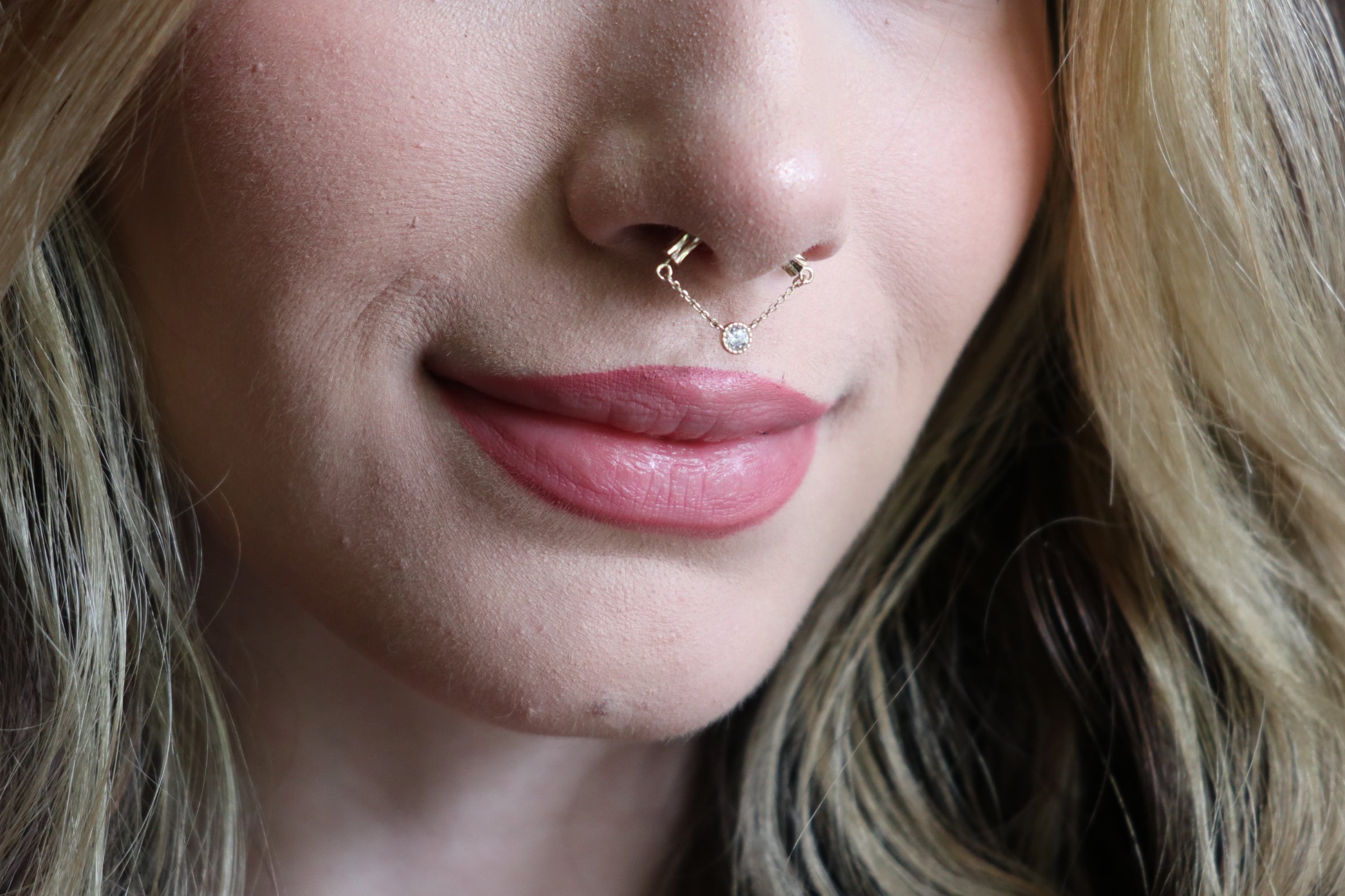 14K Solid Gold Septum Ring With Dangling CZ