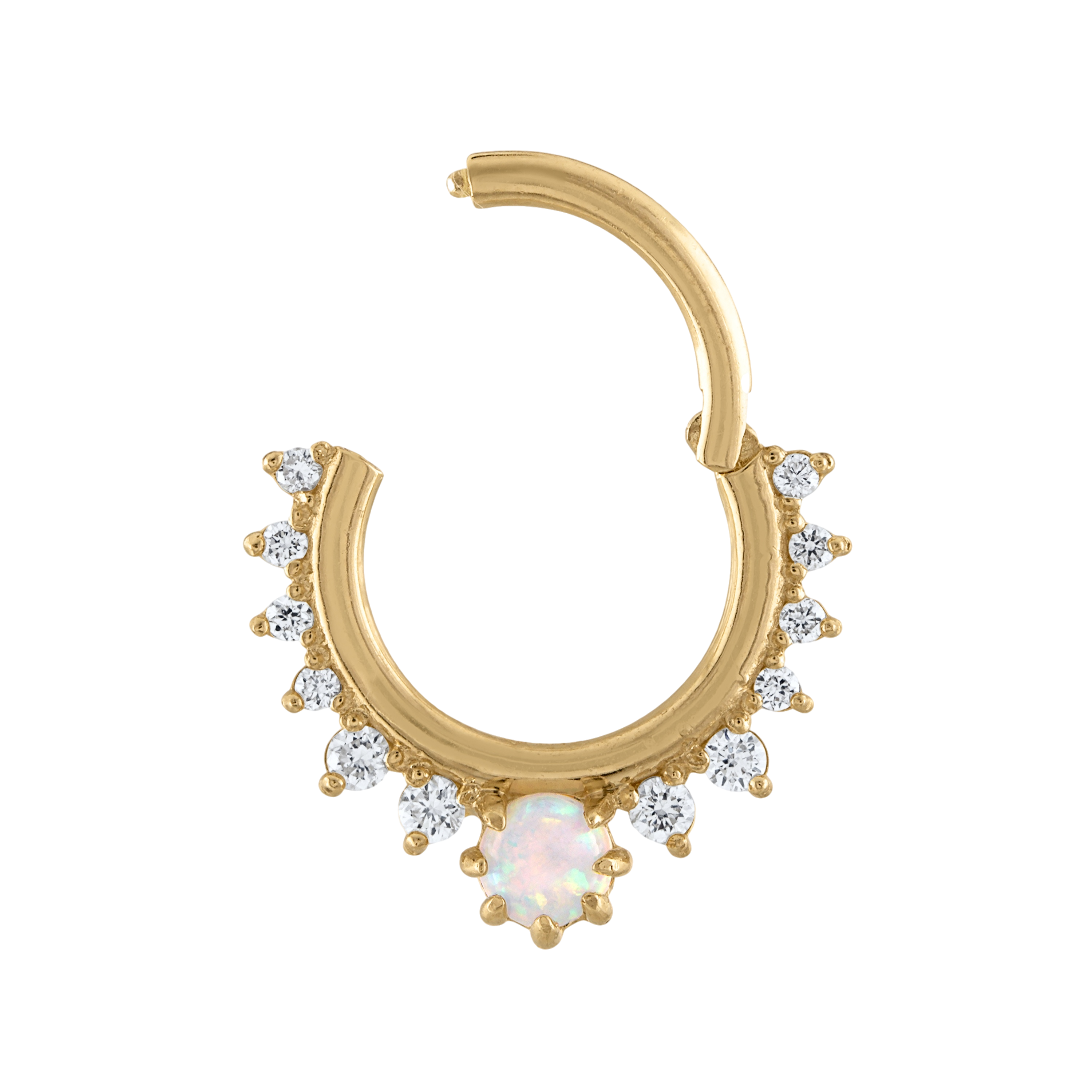 10K Solid Gold Opal and CZ Septum Clicker