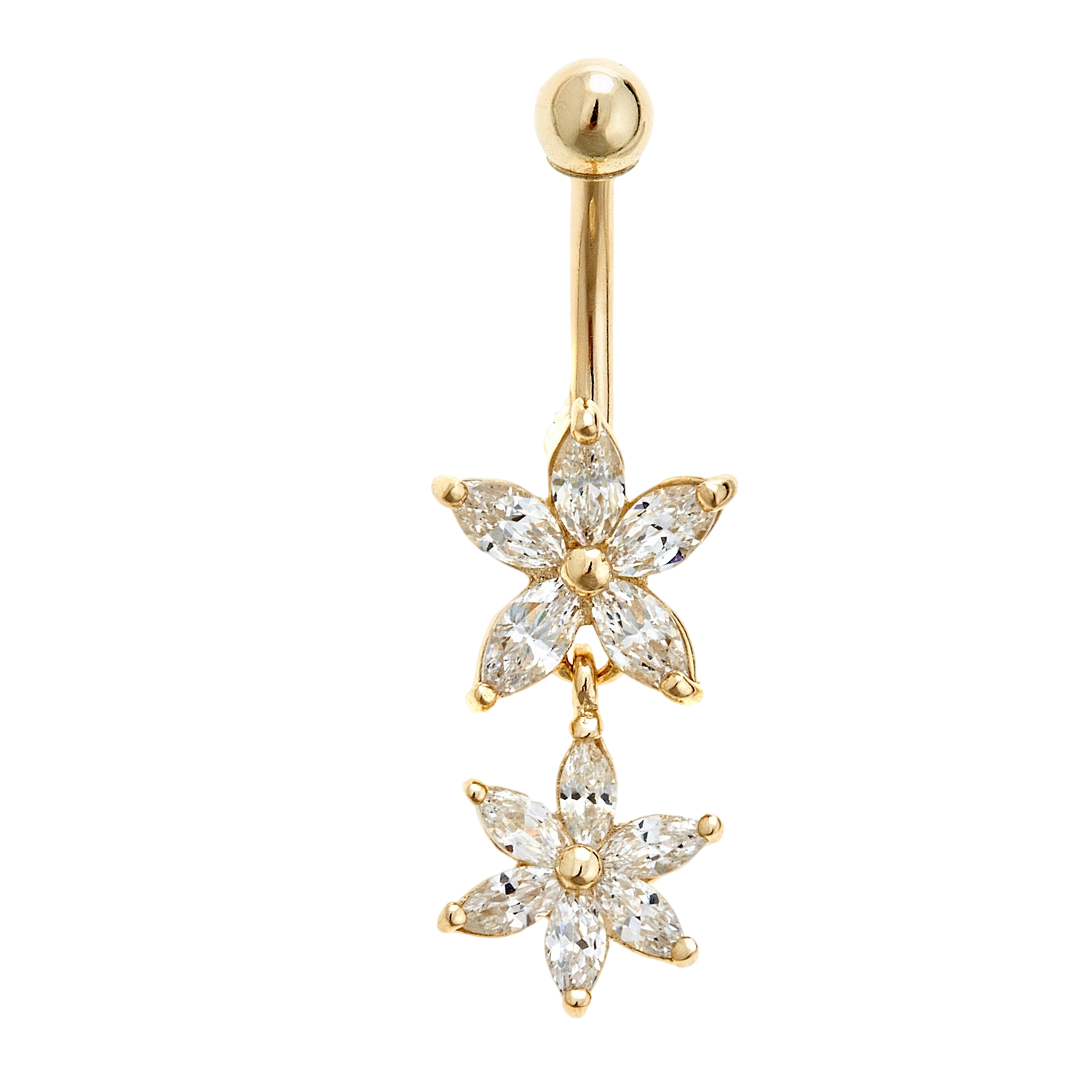 14K Solid Gold Dangling Flower Belly Ring