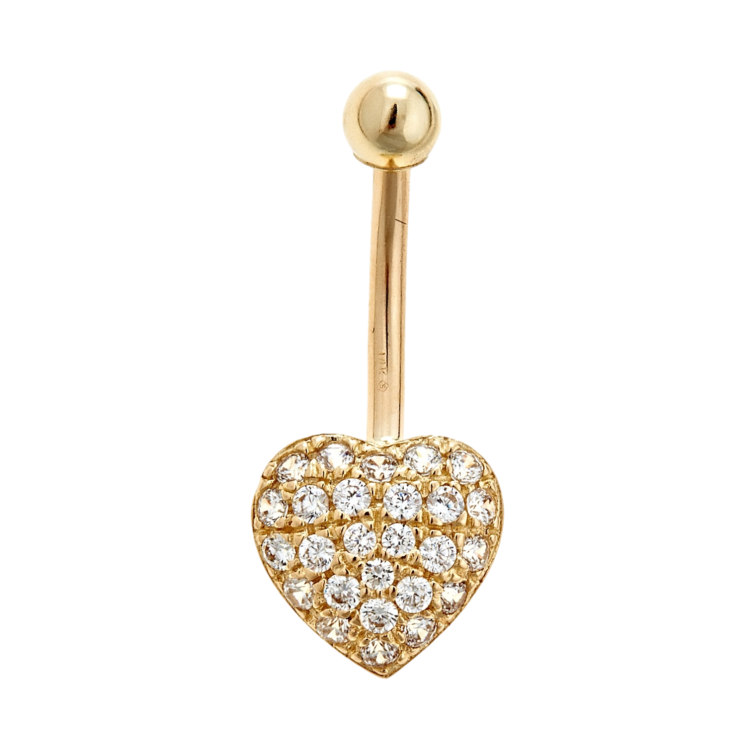 14K Solid Gold Heart Shaped Belly Ring With CZ Stones