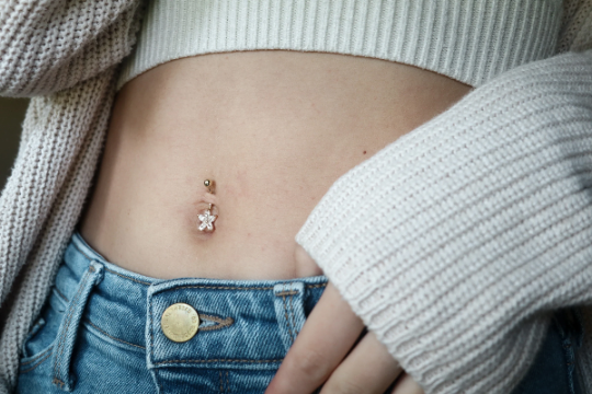 14K Solid Gold Flower Belly Ring