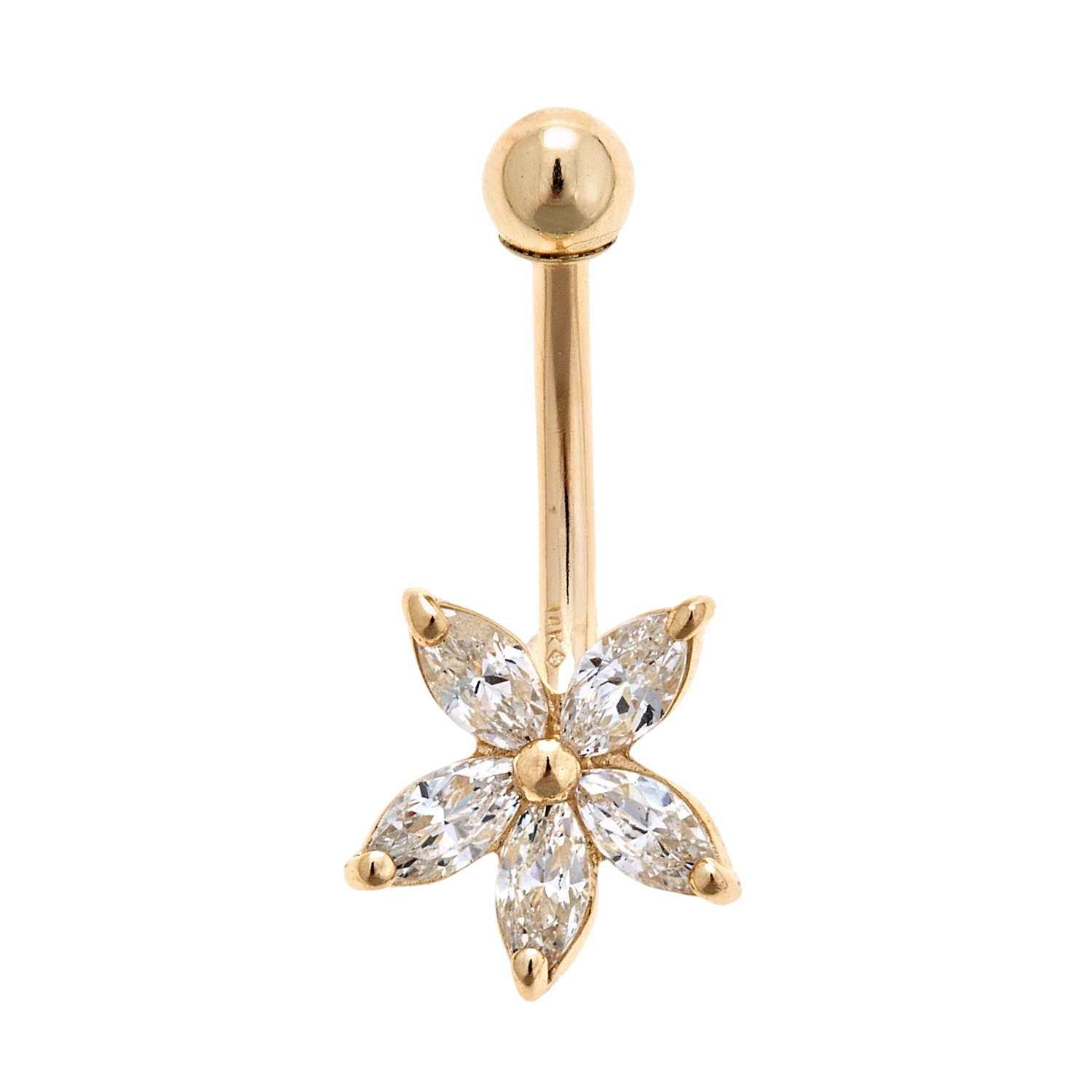 14K Solid Gold Flower Belly Ring