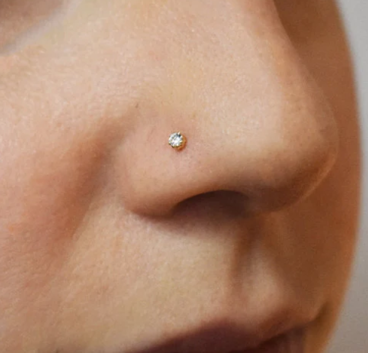 14K Solid Gold Nose Ring With Genuine Diamond Stone