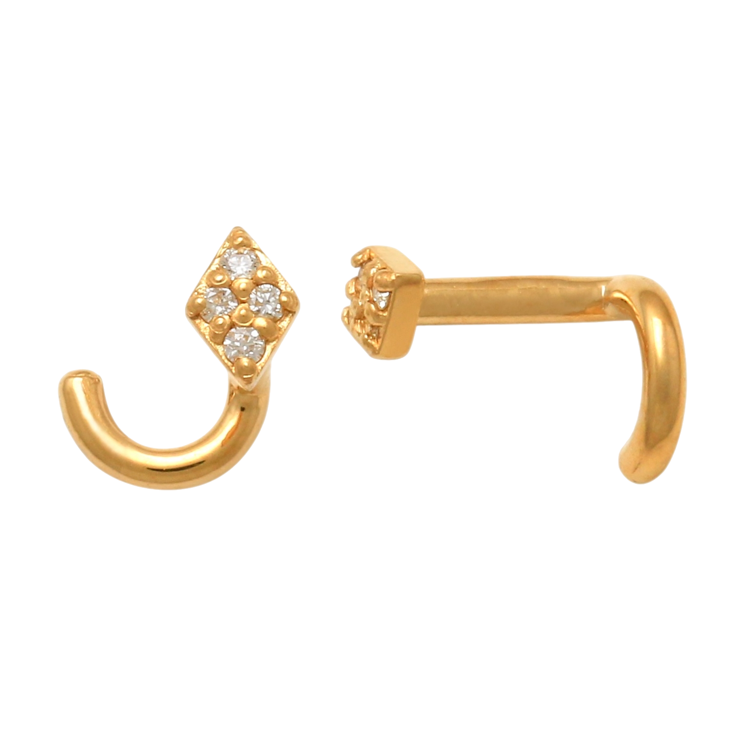 14K Solid Gold Nose Ring With Genuine Diamond Stone