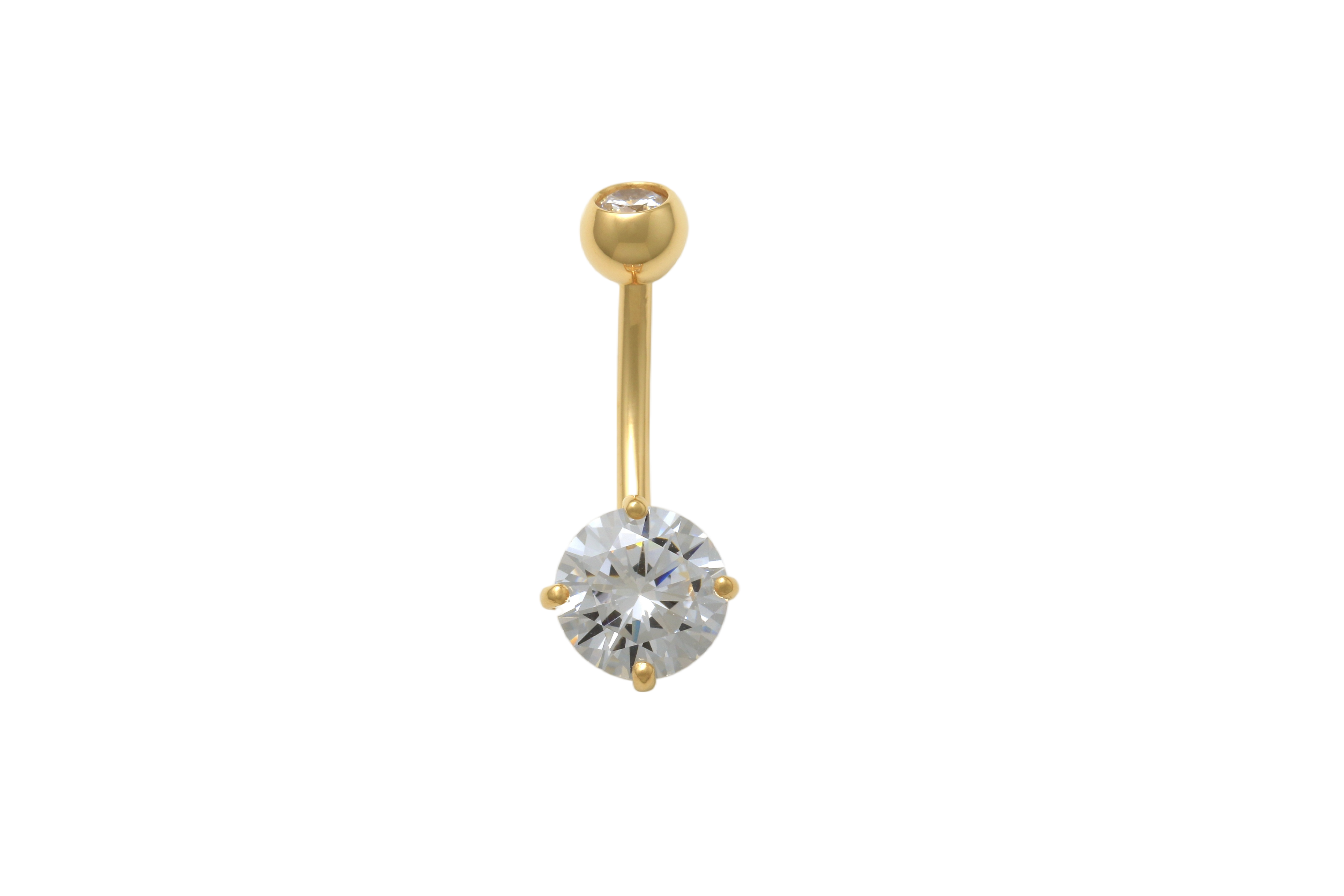 10K Solid Gold Belly Ring With Round CZ