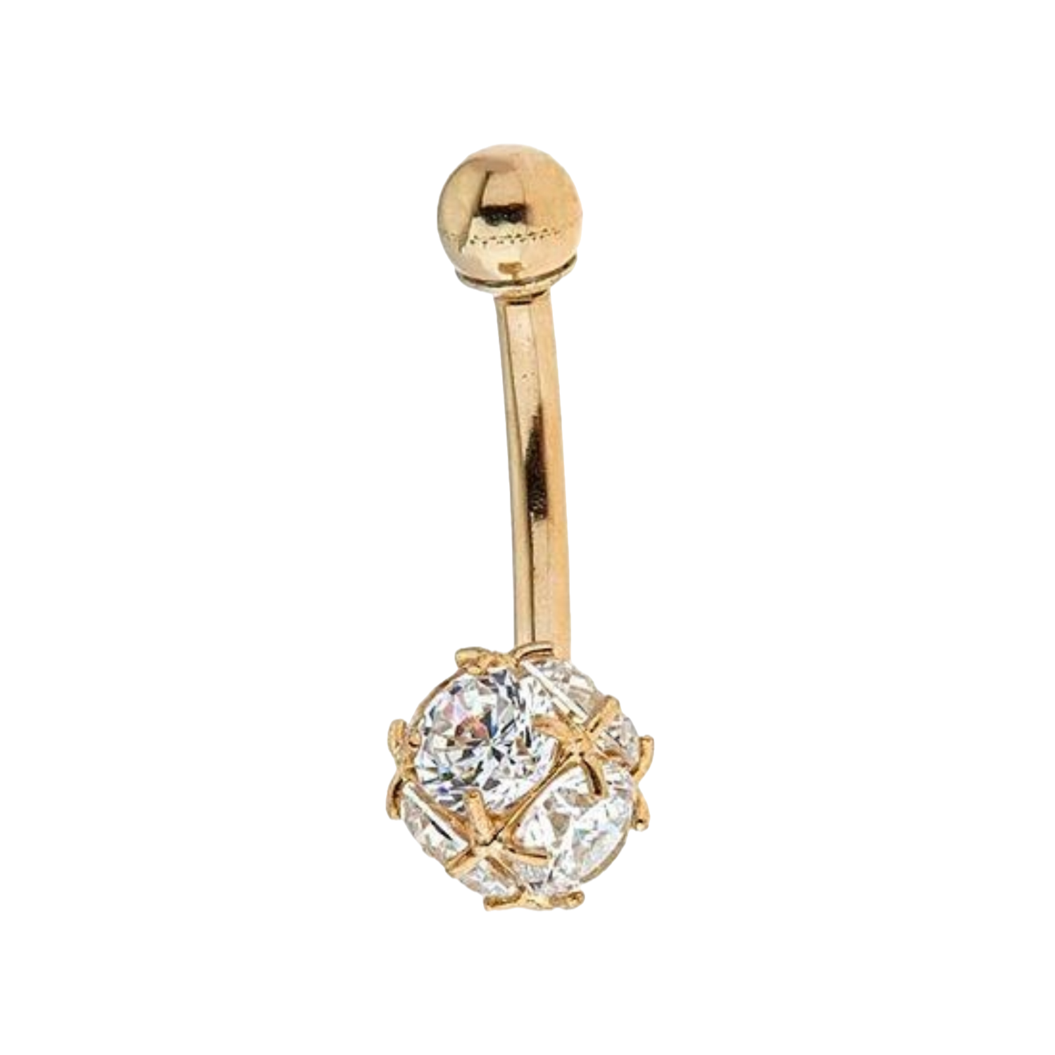 14K Solid Gold Round Belly Ring With CZs