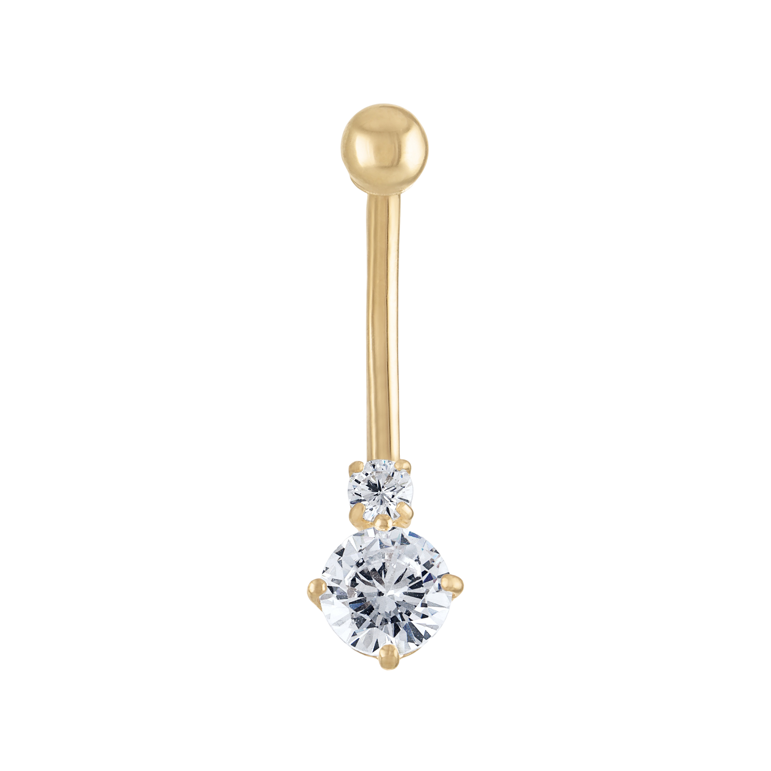 14K Solid Gold Belly Ring with Double Round CZs