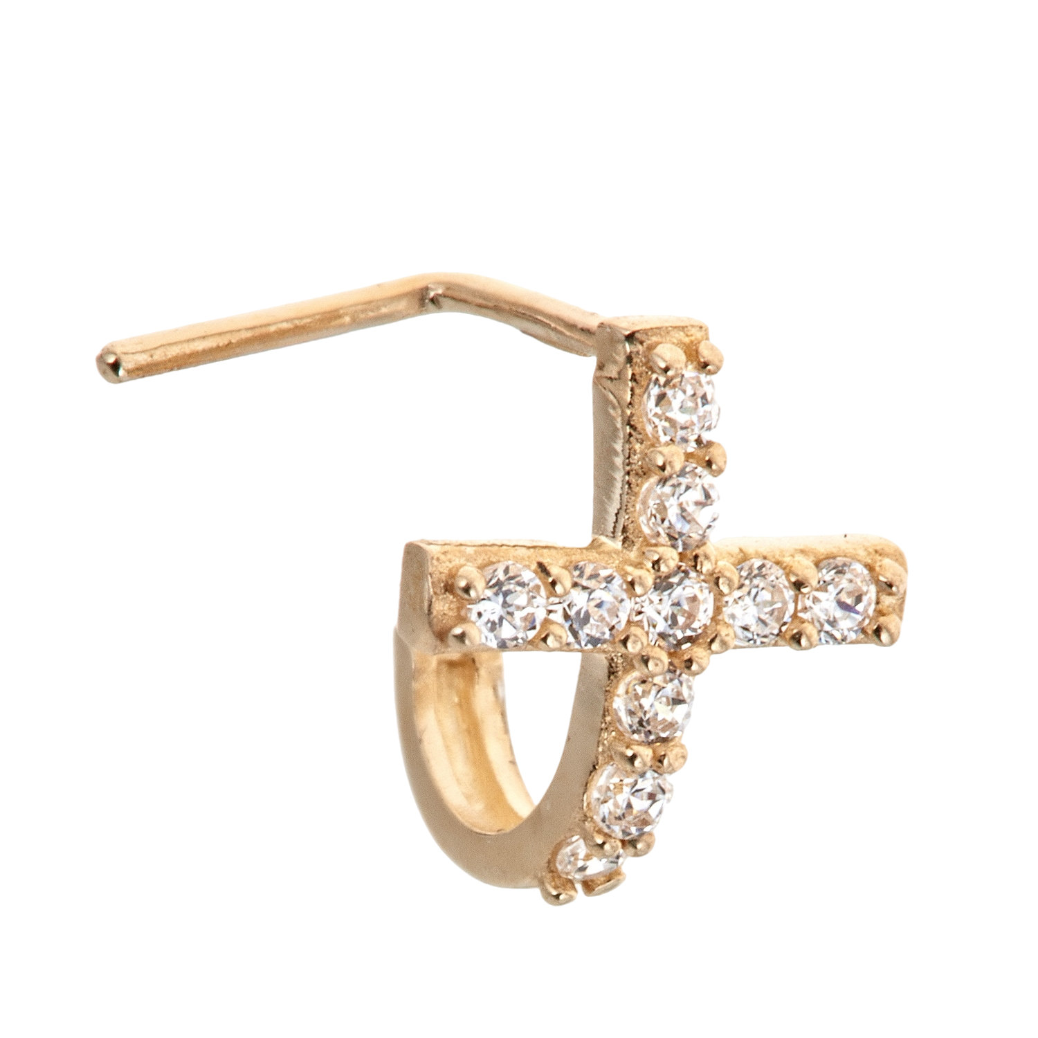 10K Solid Gold Nose Ring In a Cross Design With CZ