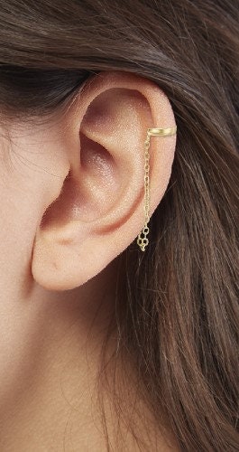 10K Solid Gold Ear Cuff With Chain